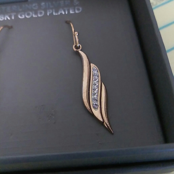 Leaf Crystal Gold Plated Sterling Earings - Picture 2 of 2